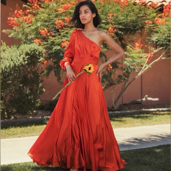 MAC DUGGAL One Shoulder Bishop Orange Maxi Dress 2 - Picture 1 of 7